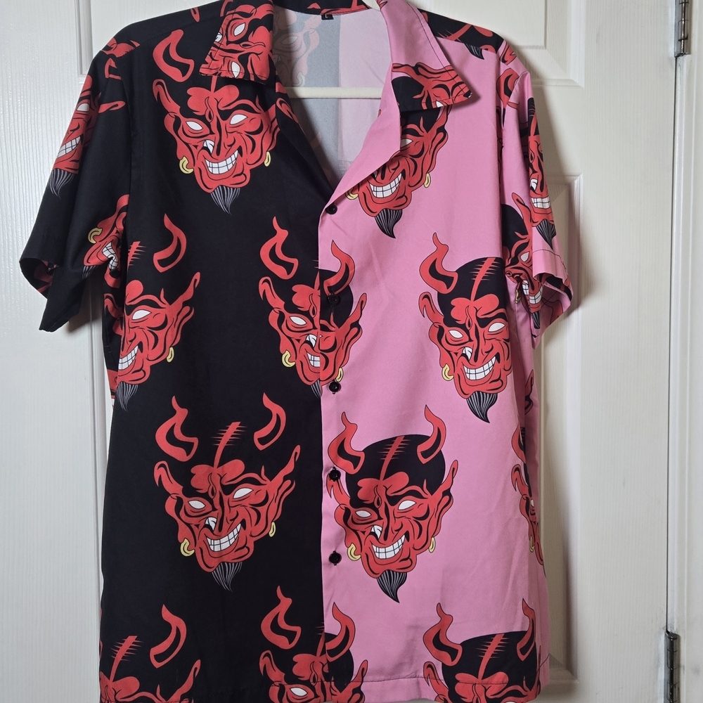 LG Devil Button Down Shirt Casual OR DRESSY BOLD HARAJUKU STREETWEAR ROCKABILLY - Picture 3 of 17